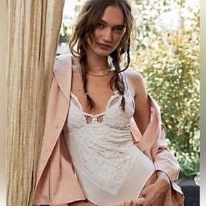 NWT Free People Adella Lace Bodysuit, White, XS